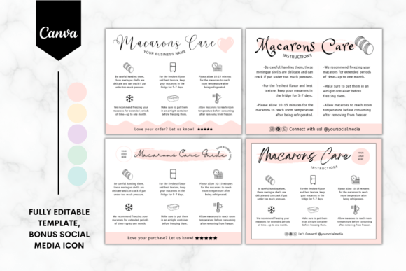 Custom Macaron Care Card Template Bundle