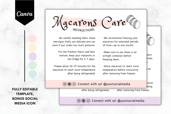 Elevate Your Bakery with Custom Macarons Care Card Template 3