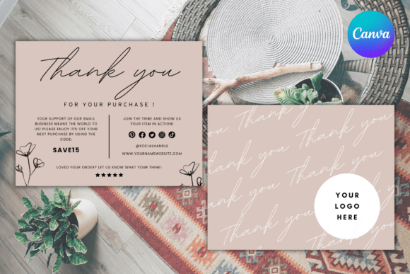 Modern Pink Thank You Card Template for Business