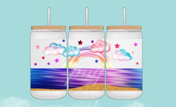 Transforming Your Craft Projects with Rainbow Sea Png 16oz Glass Can Wrap Png